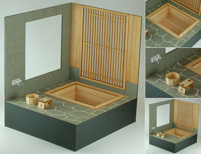 เปิดจอง ฉากห้องอาบน้ำน้องต๋อย Wooden Assembly Kit Wa no Zousaku 1/12 Cypress Rotenburo (Open-air Bath)
