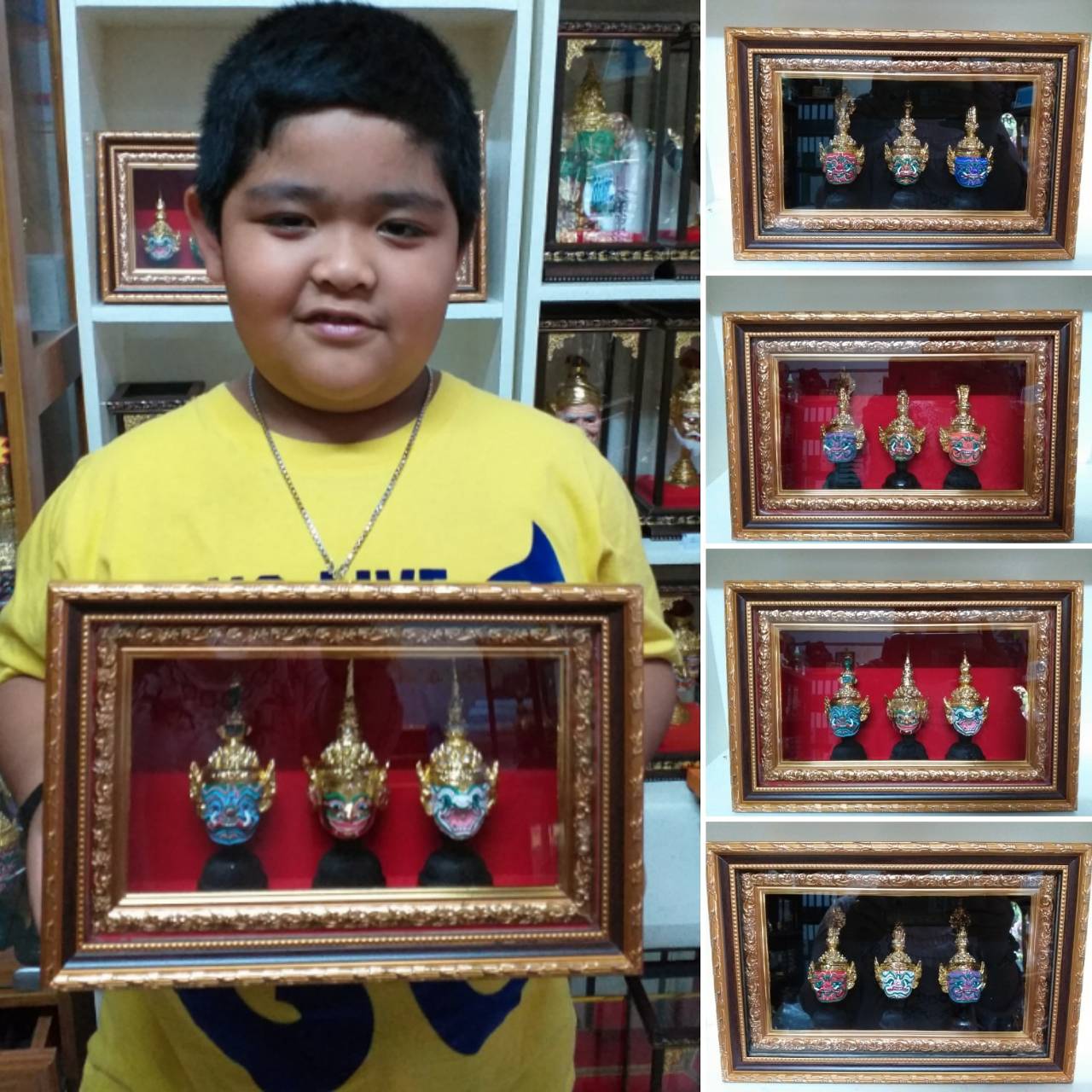 หัวโขนจิ๋ว 3 หัว พร้อมกอบรูปลายไทย