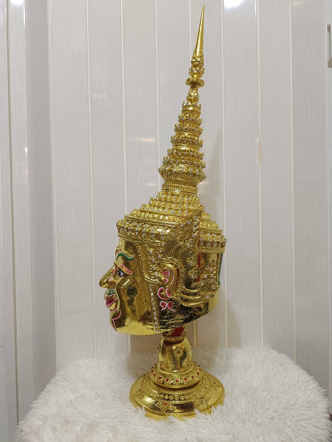 เศียร พระลักษณ์ ขนาดครอบ พร้อมฐานไม้อัดสีแดงฟรี