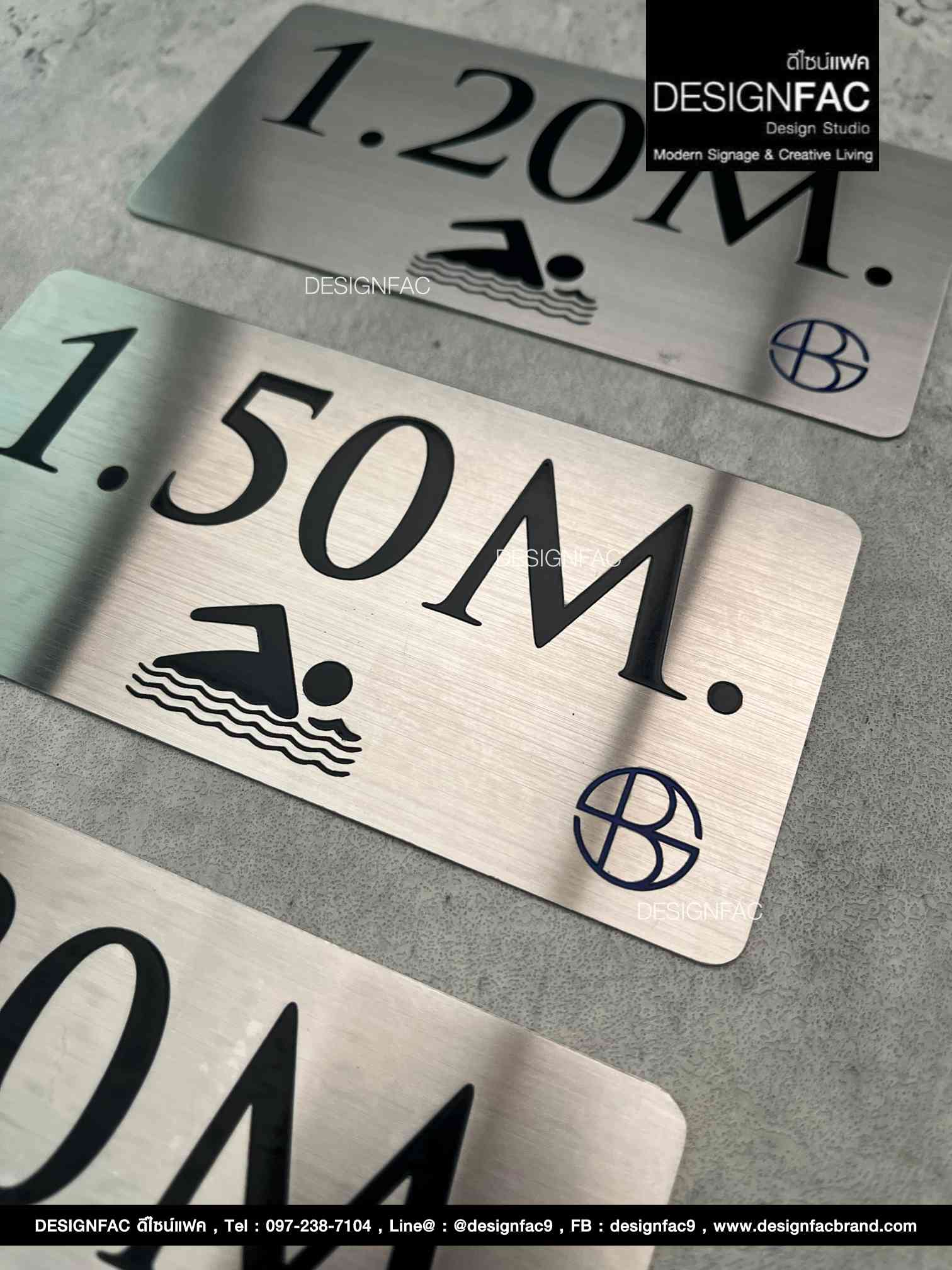 ป้ายสแตนเลสกัดกรด ป้ายความลึกสระว่ายน้ำ ทนต่อสภาพอากาศ สไตล์โมเดิร์น