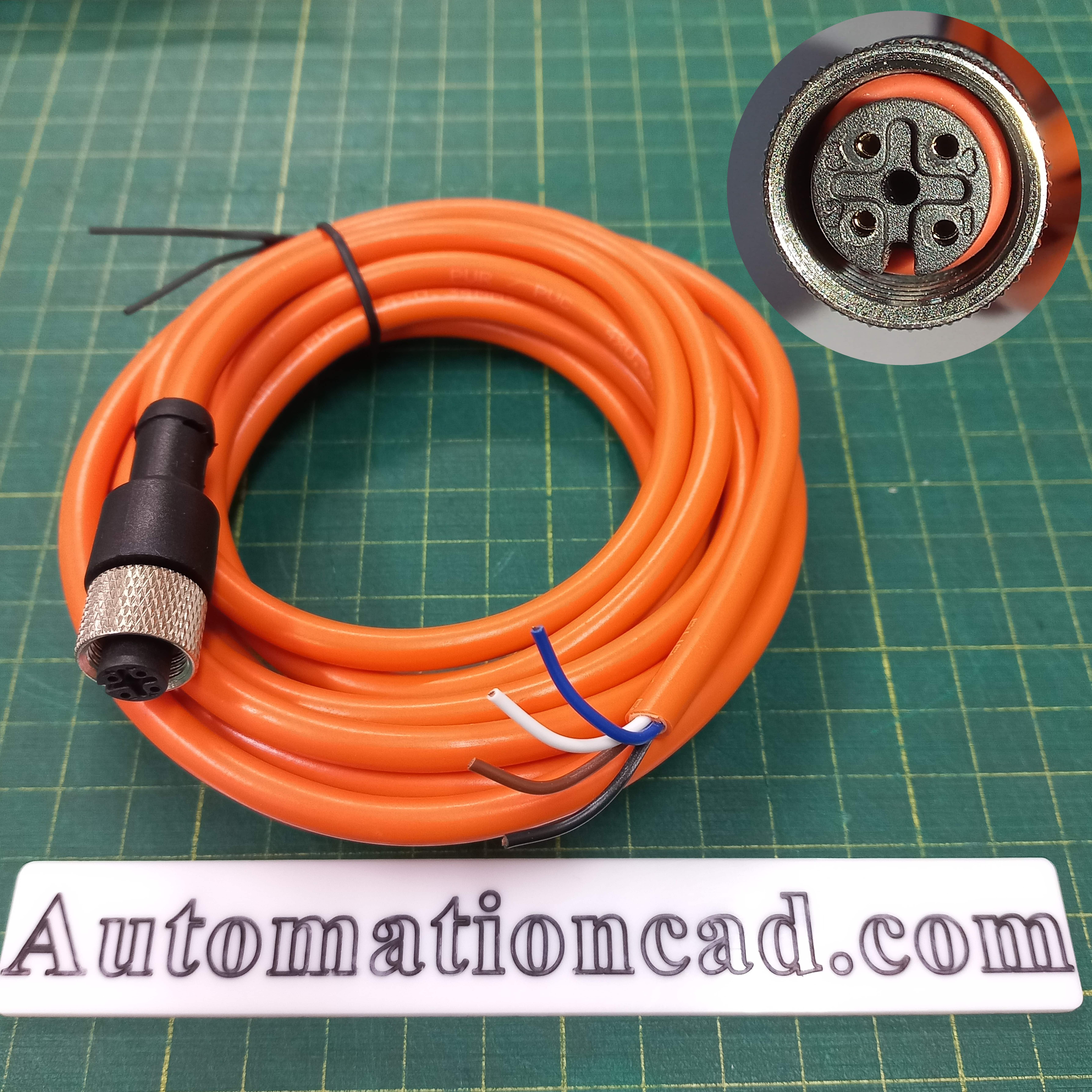 สายพร้อม CONNECTOR (PUR) แบบตรง เกลียว M12 ตัวเมีย แบบ 4 ขา ยาว 3m.