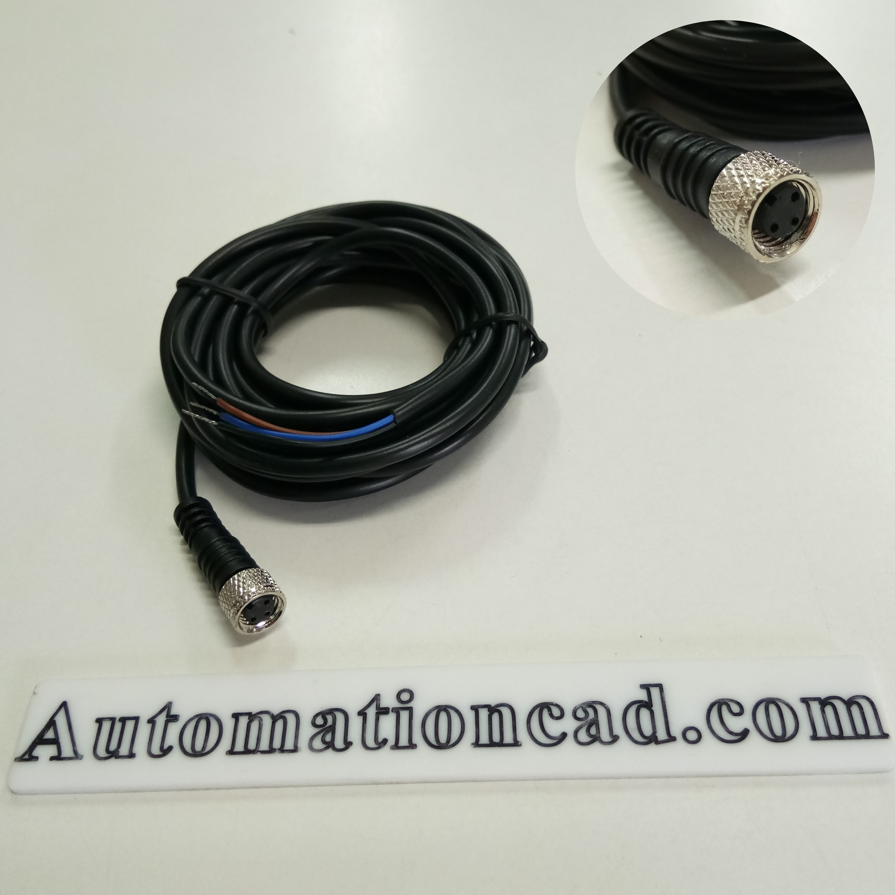 สายพร้อม CONNECTOR แบบตรง เกลียว M8 ตัวเมีย แบบ 3 ขา ยาว 3m.