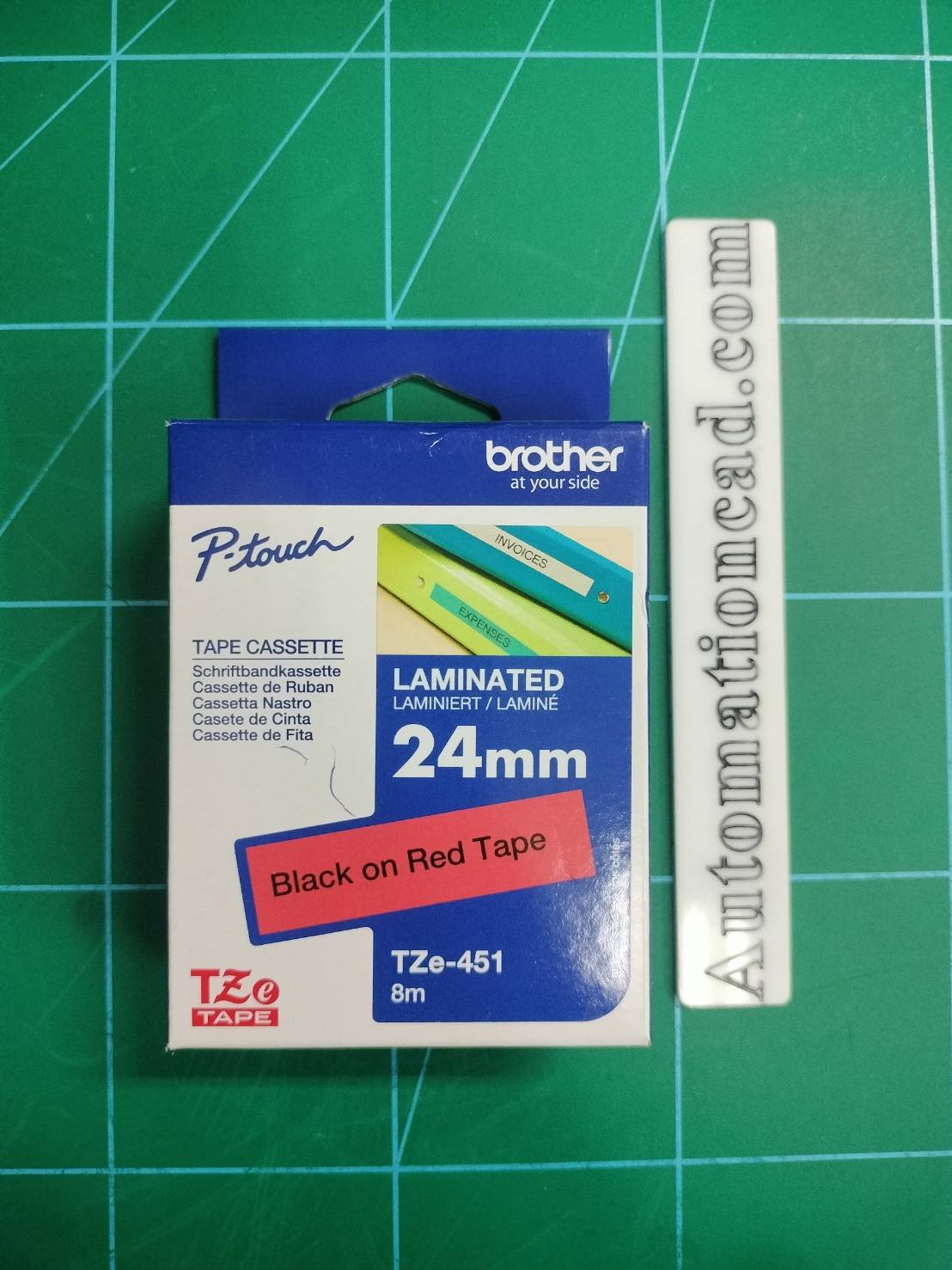 เทปพิมพ์อักษร TZE-451 ขนาด 24 มม. อักษรสีดำพื้นแดง แบบเคลือบพลาสติก Brother
