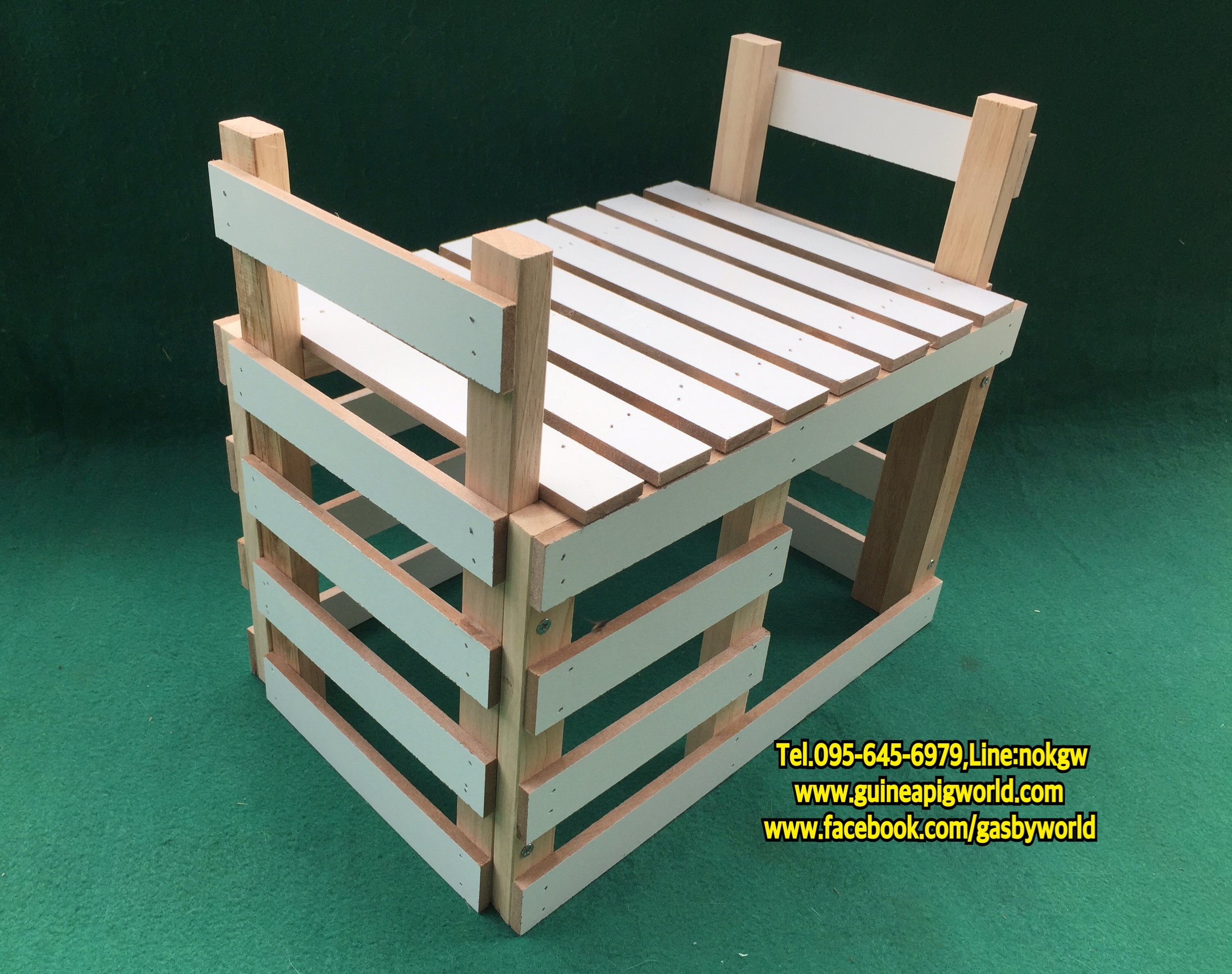 บ้านไม้ระแนง 23x36xh.31cm.สำหรับสัตว์เล็ก เปิดพื้นบนได้ ไม่ร้อนอบ ไว้มุดเล่น