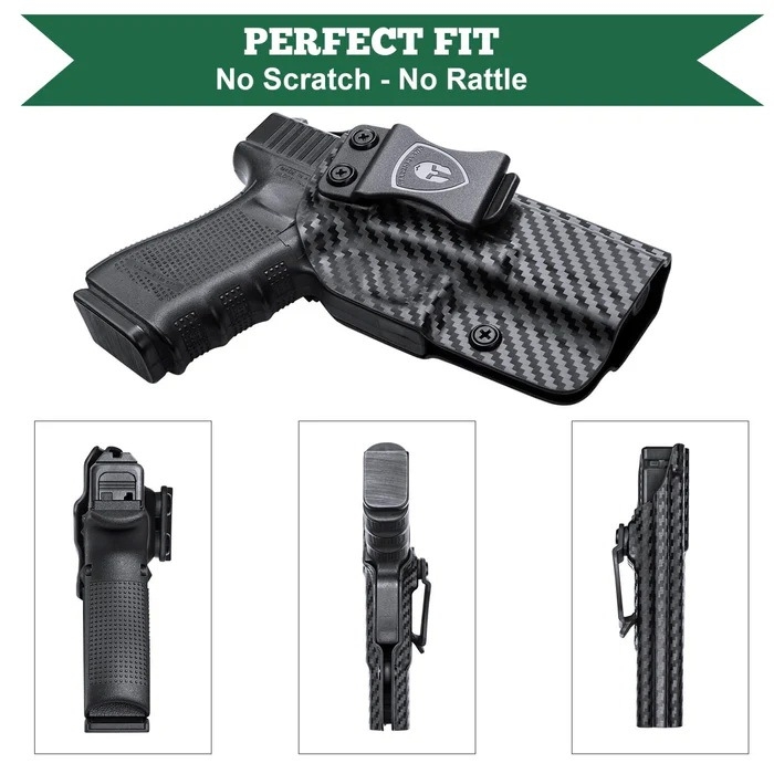 New. ซองพกใน Carbon Fiber Glock 19 Warriorland Carbon Fiber Holster Glock 19 ( Warriorland ) - ผลิตจาก Carbon Fiber คุณภาพสูง - แผ่นหนา 2 mm. แข็งแรงทนทา - ออกแบบให้ซองคลุมรอบโกร่งไก ป้องกันอุบัติเหตุ - ซองไม่เก็บความชื้น ทำความสะอาดง่าย - ปรับความกระชับข