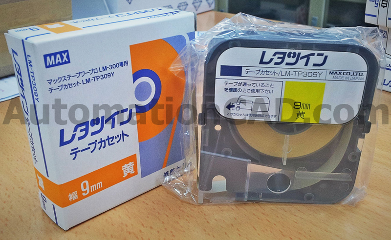 สติ๊กเกอร์ LABEL TAPE รุ่น LM-TP309Y with CASSETTE YELLOW 9 mm. ยาว 8 m ใช้กับ MAX LETATWIN