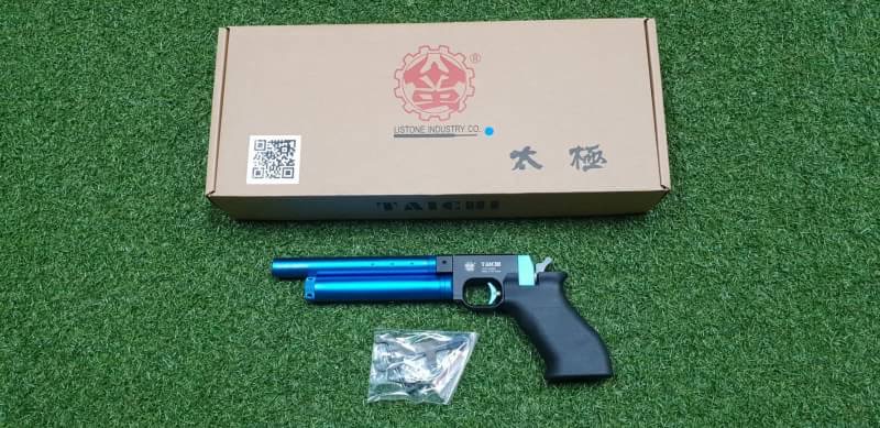 #ปืนอัดลมทรงแข่งขันTaichi .177cal. Co2 Pistol เบอร์1 Price 13,500฿. 🆓️ลูก+Gas Co2🆓️ ✔Made in Taiwan ✔ไกปืนระบบนกสับ ✔เบอร์ 1 แรง 490+Fps. ✔ปืนพร้อมรางติดกล้องหน้าแคบ ✔ตัวครอบลำกล้องสามารถถอดออกได้ ✔