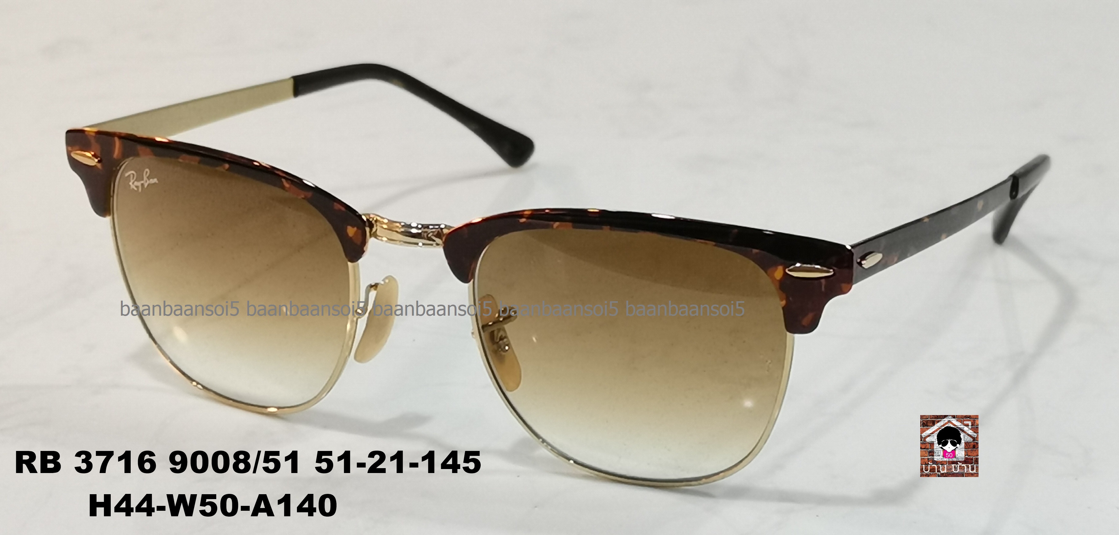RayBan RB3716 9008/51 Clubmaster Metal Gold Top Havana โปรโมชั่น ราคา 4,600 บาท