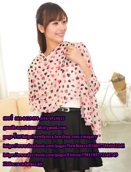 (สินค้าหมดแล้วค่ะ)b005ผ้าพันคอ ผ้าคลุมไหล่ ผ้าพันคอแฟชั่น ลายหัวใจ พื้นดำ หัวใจสีชมพู