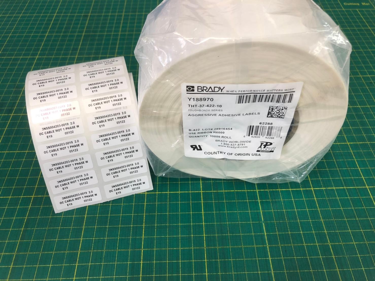 รับพิมพ์สติ๊กเกอร์ BRADY THT-37-422-10 สติ๊กเกอร์ติดสายไฟ (ขั้นต่ำ 100 ดวง)