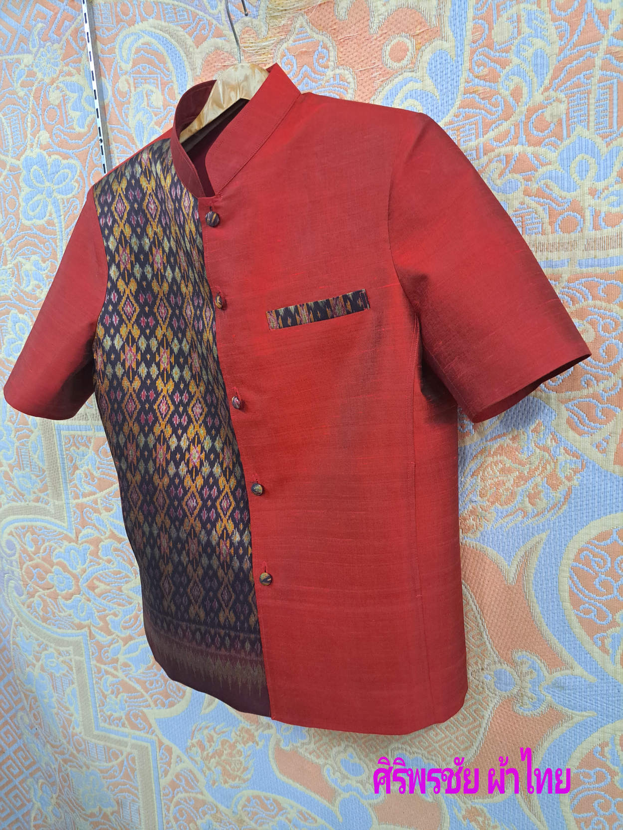 เสื้อสูทผ้าไหม แท้ 4 เส้น แต่งด้วยผ้าไหม มัดหมี่ 2 ตะกอ เสื้อสูทผ้าไหมแท้ ตามภาพ L