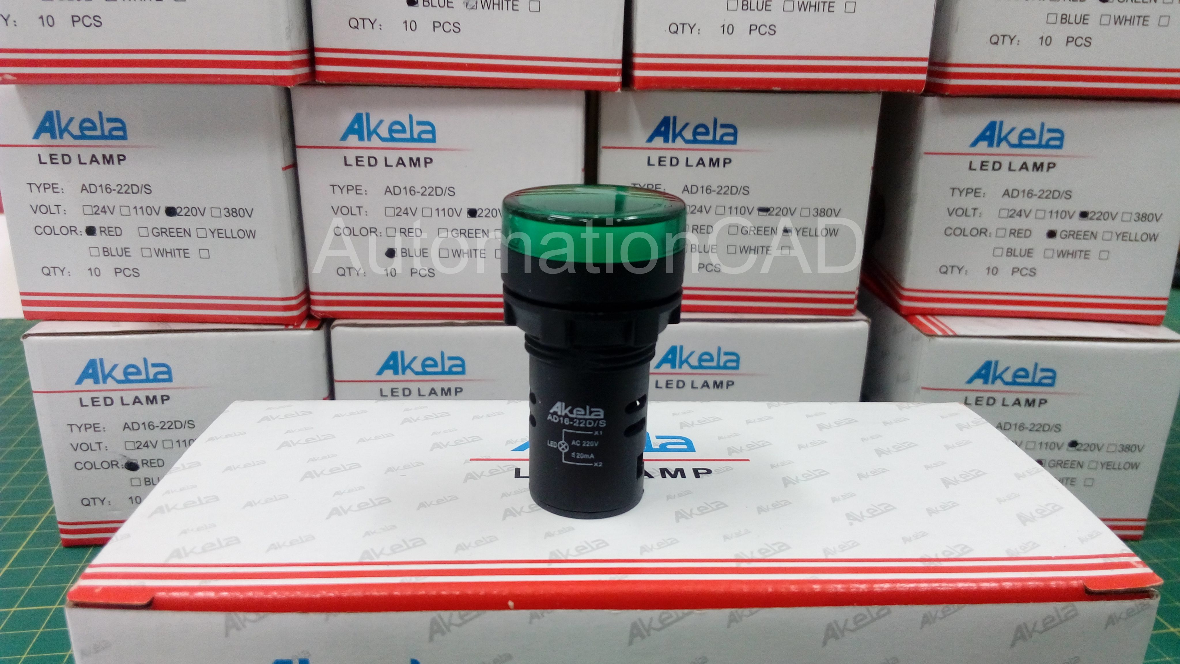 AKELA LED Lamp ไพลอตแลมป์ สีเขียว รู 22 mm ไฟ 220 VAC
