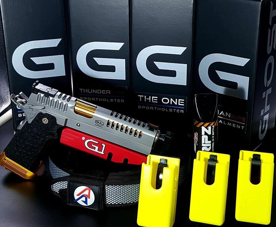 ชุดซองปืน IPSC GHOST มีซองปืน Ghost The one ซองแม็ก 3ตัว เข็มขัดAA มี 1. CZ แช์โด 1/2 และ TS สีดำ แดง 2 .BUL /1911/2011มี สี แดง น้ำเงิน ดำ 3 GHOST Glock 17 19 34 23 22 มีแต่ สีดำ