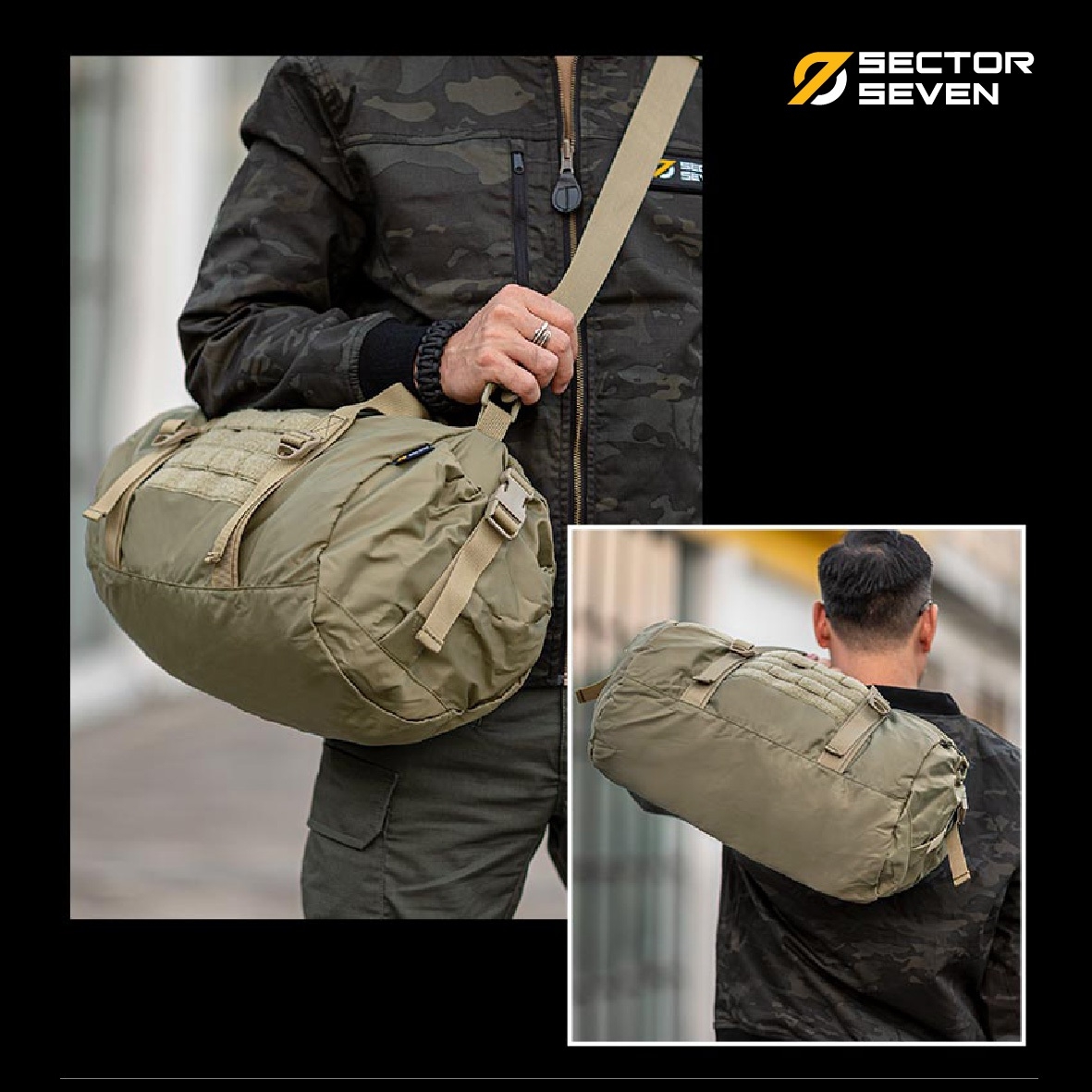 (clapping hands)สินค้าใหม่ค่ะ (fire)Sector Seven Duffel bag 🍁 ผลิตจากผ้า 400D เกรดคุณภาพ 🍁 วัสดุทนทานต่อรอยขีดข่วน กันละอองน้ำได้ 🍁 Molle webbings สำหรับร้อยอุปกรณ์ 🍁 มีแผ่น Velcro ติด patch 🍁 Weight 450 g. , Capaci