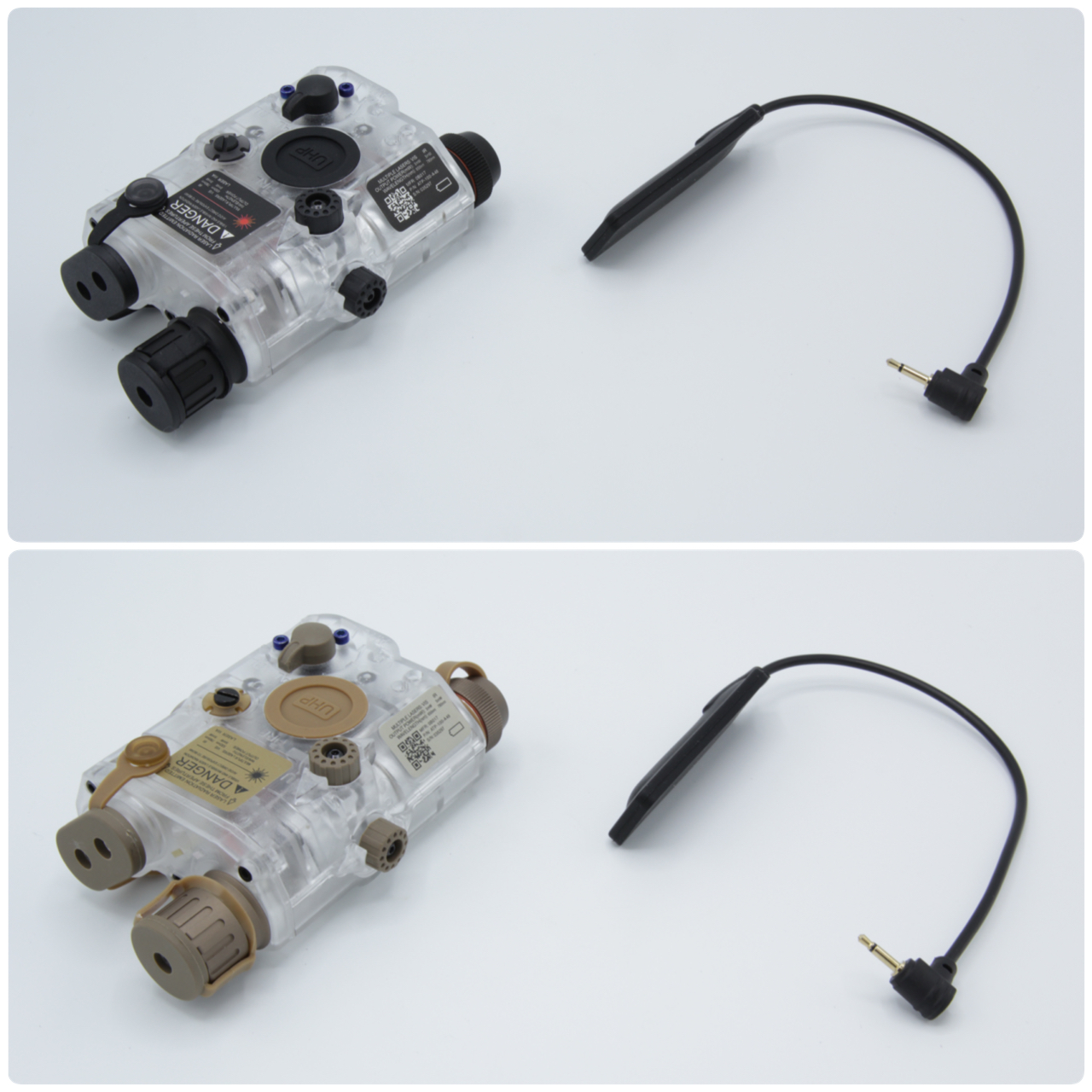 ไฟฉาย+เลเซอร์สีเขียว PEQ-15/LA-5C UHP (กล่องแบตไฟฉาย+เลเซอร์สีเขียว) คุณสมบัติ : #ระดับความสว่างของหลอดไฟ 200 Lumen #มี3โหมดหลัก 1.โหมดไฟฉายอย่างเดียว 2.โหมดเลเซอร์สีเขียว 3.โหมดไฟฉายและเลเซอร์สีเขียว #มีสวิตช์หางหนูมาในชุด ใช้ถ่าน CR123A จำนวน2ก้อน อุปกร