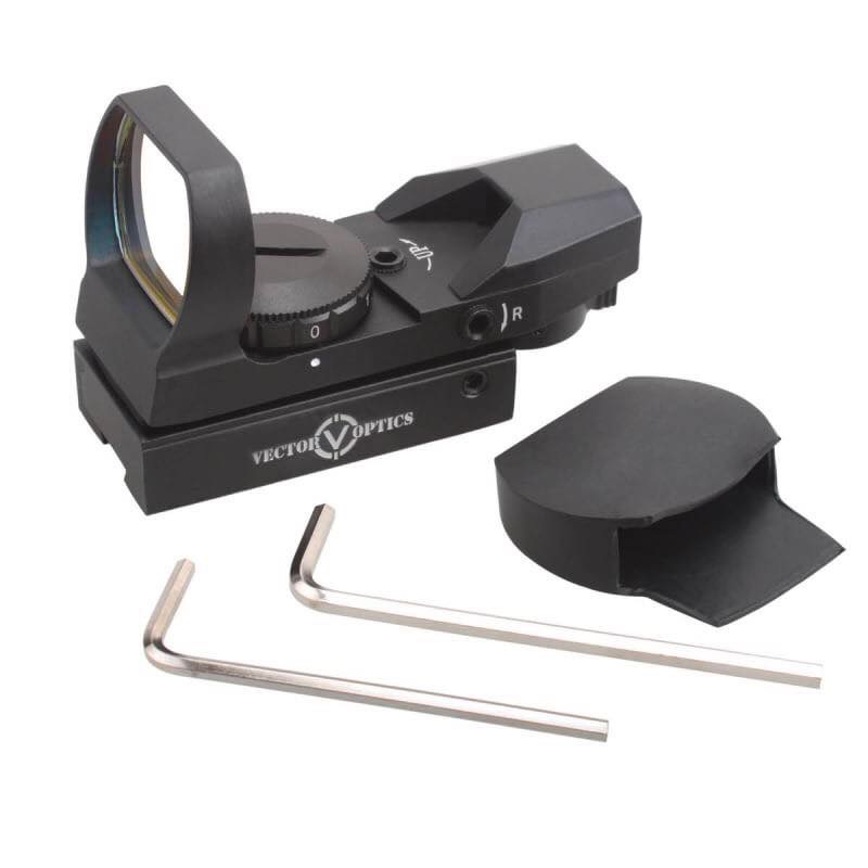 Vector Optics Imp 4 Reticle Sight (dovetail) ขาจับราง11mm. มีเป้าให้ปรับเปลี่ยนได้4แบบ ปรับความเข้มของเป้าได้7ระดับ ใช้ถ่านCR2032 จำนวน1ก้อน รองรับ .223 5.56 .308 7.62 .22 ลูกซองขนาดลำกล้อง20ga และ 12ga —————————- ราคา 2,500 บาท