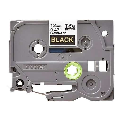 เทปพิมพ์อักษร TZE-334 12 มม. BROTHER ของแท้ อักษรสีทอง พื้นดำ