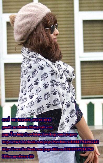 b003ผ้าพันคอ ผ้าคลุมไหล่ ผ้าพันคอแฟชั่น ลายกะโหลก มงกุฎ