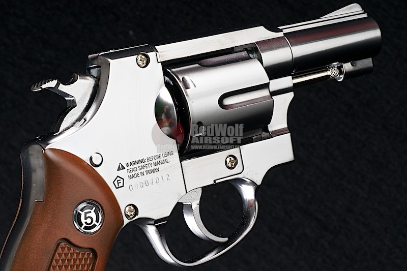 New.Gun Heaven (Win Gun) Sheriff M36 2.5 inch 6mm Co2 Revolver (Brown Grip) - Silver ราคาพิเศษ