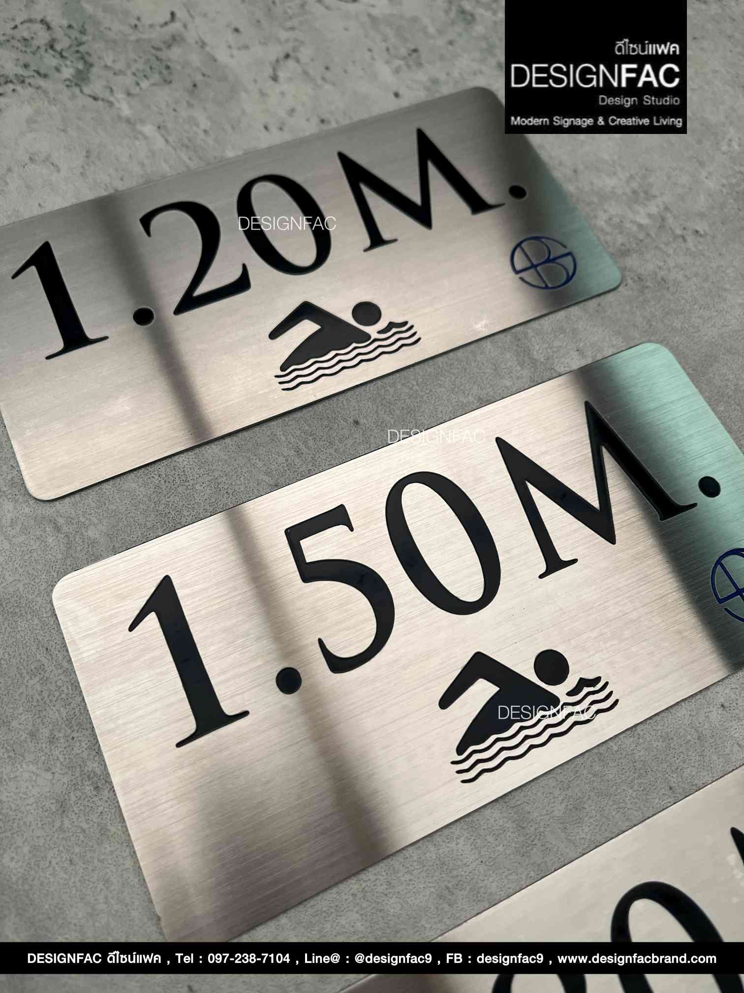 ป้ายสแตนเลสกัดกรด ป้ายความลึกสระว่ายน้ำ ทนต่อสภาพอากาศ สไตล์โมเดิร์น