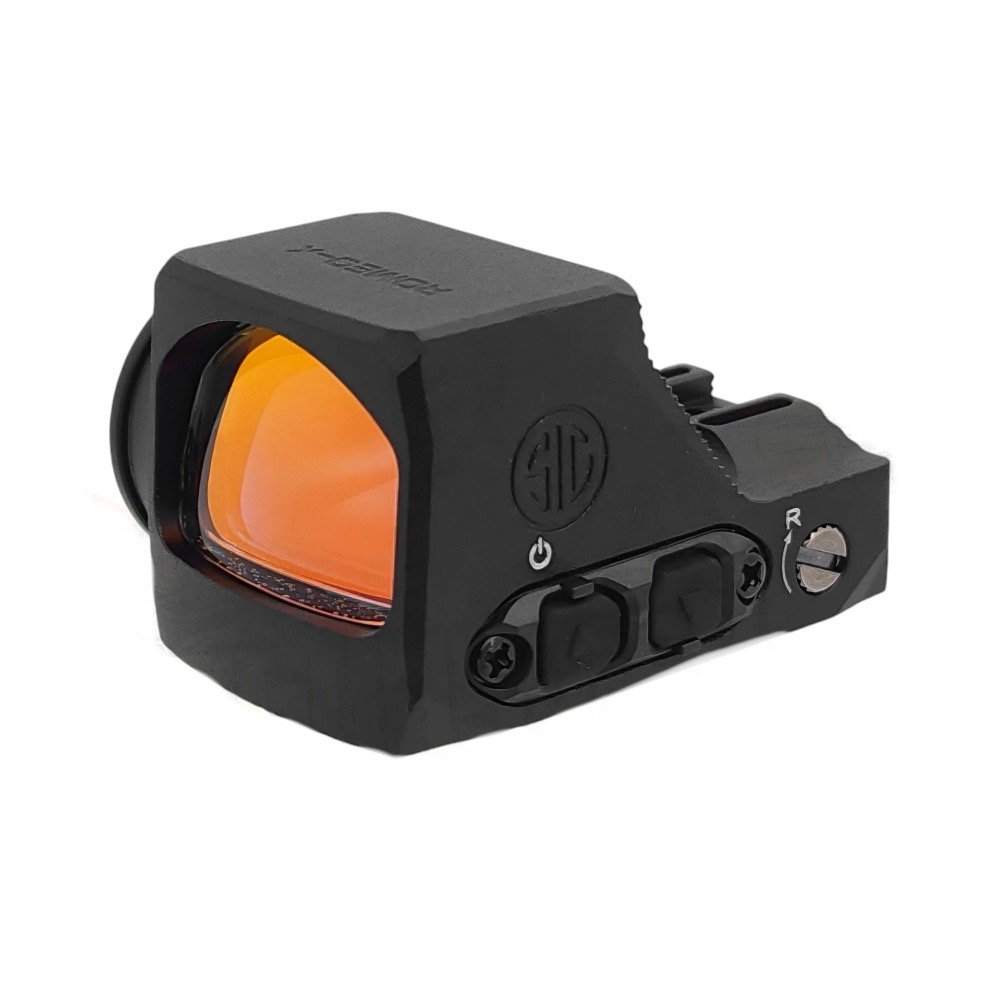 New. Red Dot Sig Sauer ROMEO-X Compact งานเกรด AAA Full Marking (Scale 1:1) ทนแรงรีคอยน์ปืน GBB ได้ สามารถติดตั้งบน P365 ได้โดยไม่ต้องมีเพลท จุดเล็ง สีแดง ปรับสว่างได้ 9 ระดับ ขนาดของจุดแดงคือ 2 MOA และแบบวงครอบจุดขนาด 32 MOA มีศูนย์เล็ง Fiber Optic ให้ใน