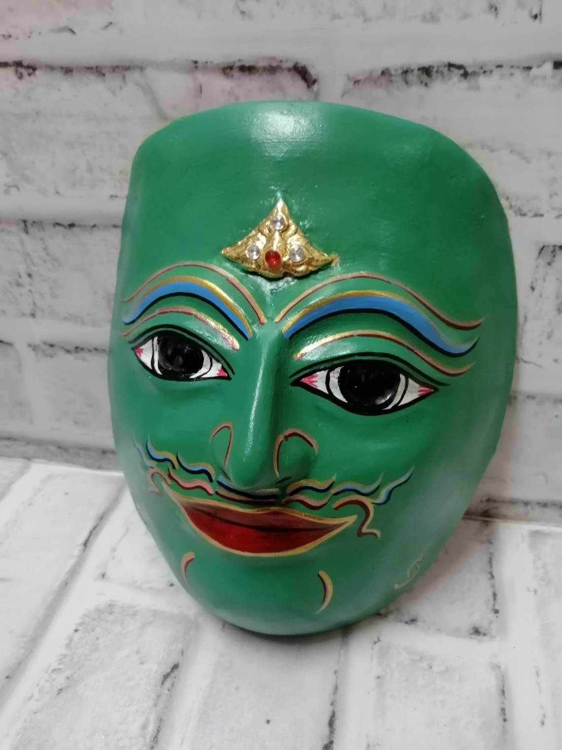 หน้ากากพระราม ใส่ตาแก้ว ปิดทอง ประดับเพชร