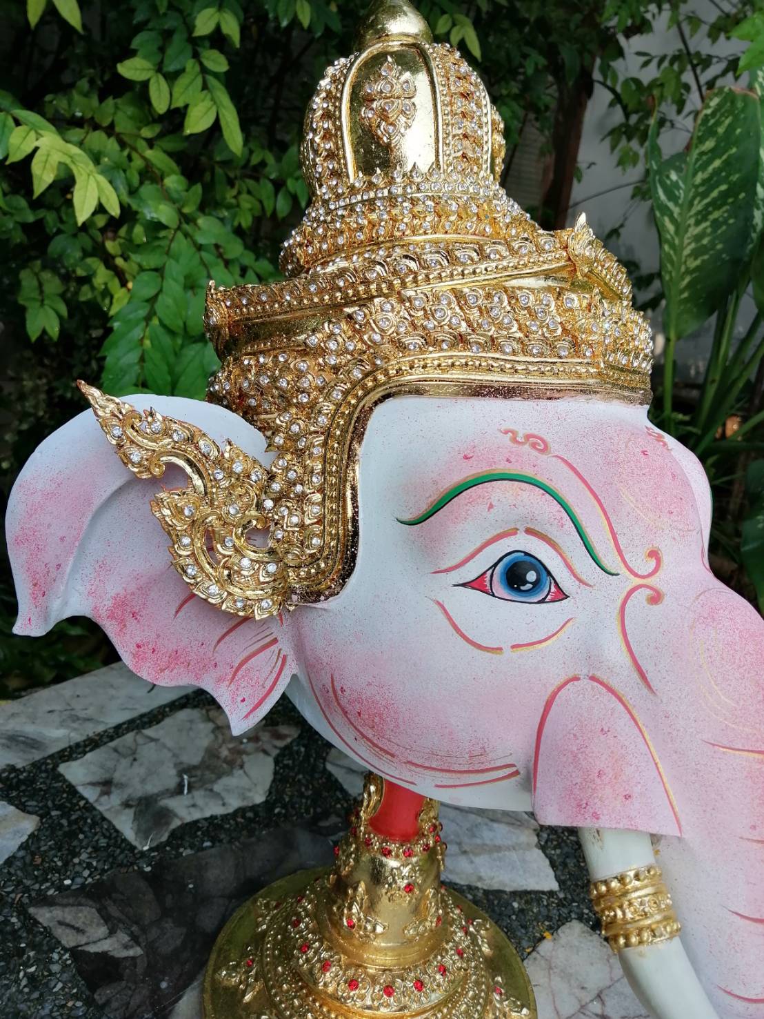 เศียรครู พระพิฆเนศ (หน้าสีชมพูอ่อน) ขนาดครอบ เกรดพรีเมี่ยม