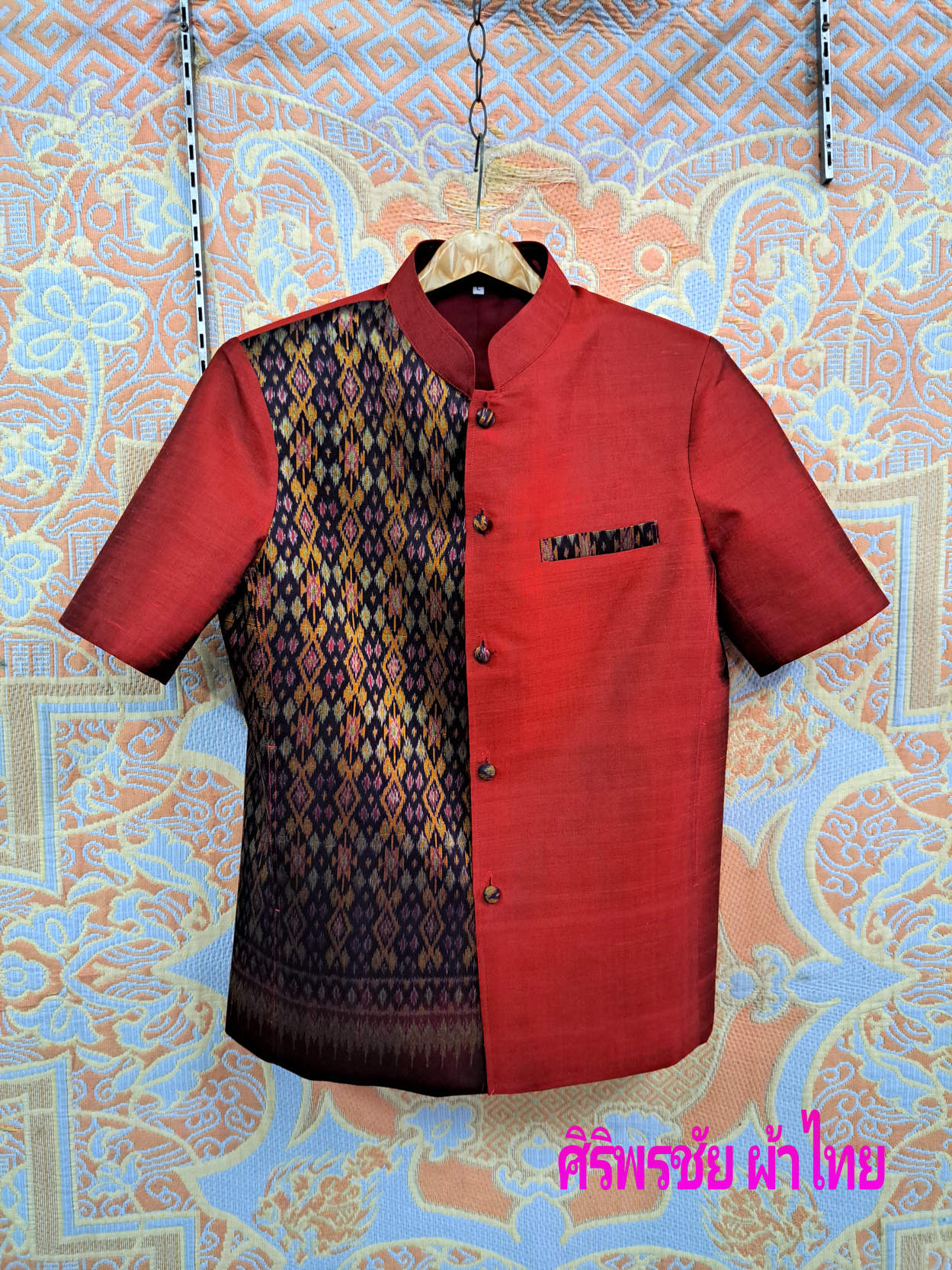 เสื้อสูทผ้าไหม แท้ 4 เส้น แต่งด้วยผ้าไหม มัดหมี่ 2 ตะกอ เสื้อสูทผ้าไหมแท้ ตามภาพ L