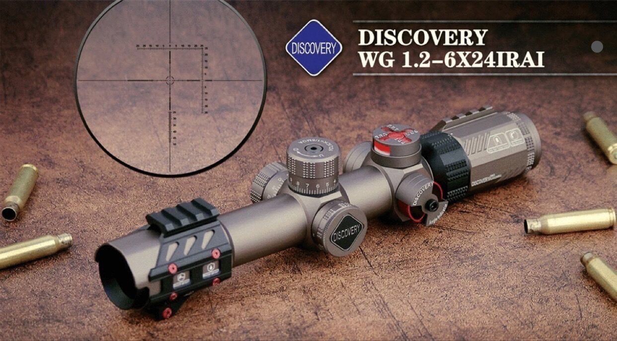 Discovery 1.2-6X24ขนาดกะทัดรัดขอบเขต1/2 MOA แก้ว Enchated Reticle ยุทธวิธีเลนส์เรืองแสงการล่าสัตว์ Riflescopes 223 PCP