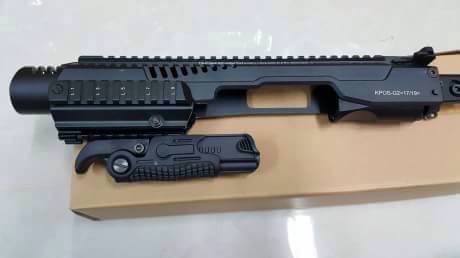 New.ชุดแต่ง KPOS GLOCK 17, 18, 19, 22, 23, 25, 31, 32, 37, 38 gen 3 and gen 4 pistols - ใช้งาน กับ ปืนจริง - วัสดุอะลูมีเนียม CNC แข็งแรง - พานท้ายก้านเหล็ก พับเก็บได้ - คันรั้งสไตล์ M4 / M16 / AR - มาพร้อม กริ๊ปมือ FGGK พับและปิดโกร่งไกปืนได้ ของมีจำนวนจ