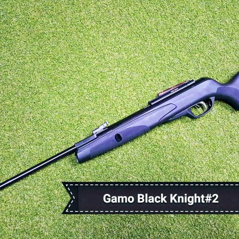 ปืนอัดลมGamo Black Knight 5.5mm. Air Rifle เบอร์ 2 Price 17,000 ฿. ✔น้ำหนักตัวปืน 3 kg ✔ความยาว รวม 43 นิ้ว ✔โครงปืนเป็น โพลีเมอร์ ✔ระบบสปริง หักลำกล้อง ✔ความเร็วกระสุน 900Fps ✔ระยะยิงหวังผล 40-50m. ✔รางเสร