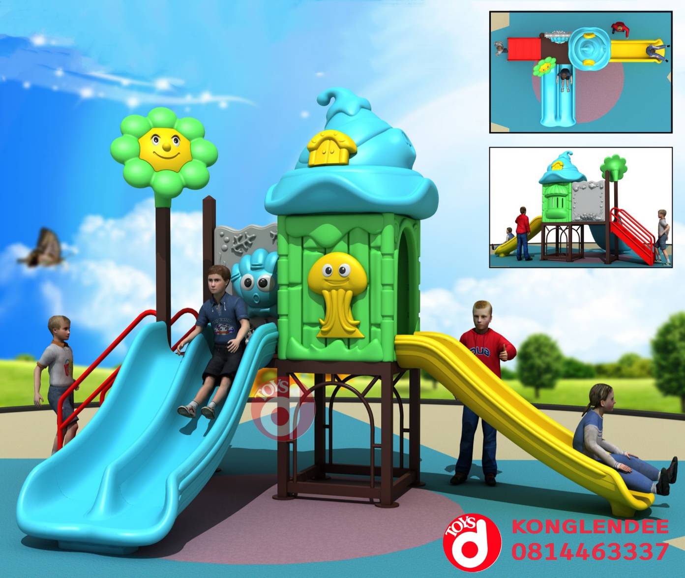 เครื่องเล่นสนามกลางแจ้ง เครื่องเล่นสนาม ชุดบ้านดอกไม้