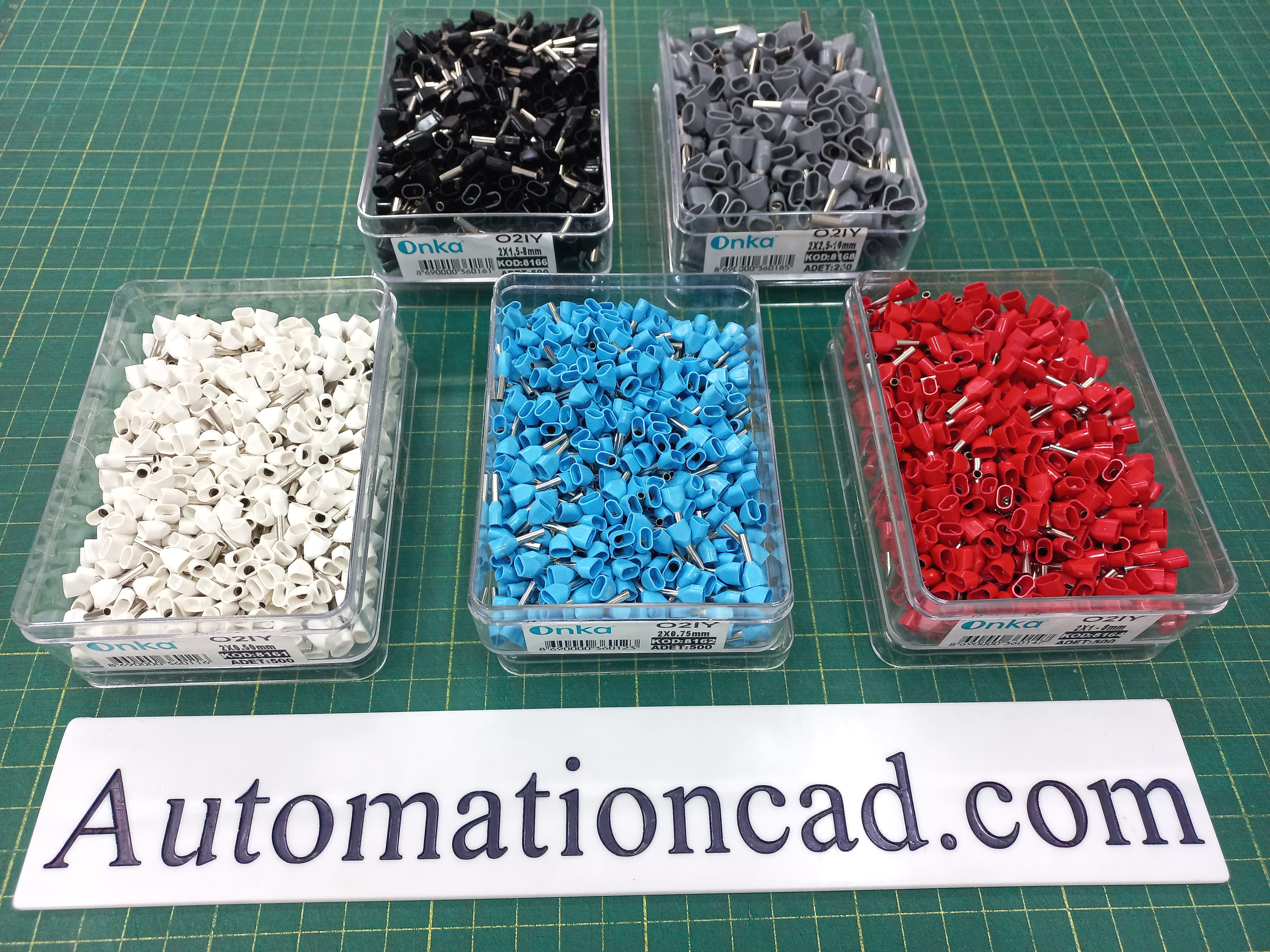 หางปลาคอร์เอ็น แบบคู่หุ้ม สีแดง ONKA-8164 ใช้กับสาย 1.0 sq.mm ข้อต่อย้ำปลายสาย หางปลา Twin