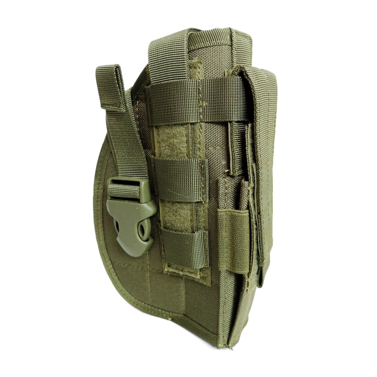 ซองปืนผ้า ติดเวส ผลิตจากผ้า 1000D กันน้ำ สามารถใช้ได้กับปืนพกหลายขนาด โดยปรับความยาวสายรัดได้ มีช่องใส่แม็กกาซีนปืนสั้น 1 ช่อง ด้านหลังเป็นตัวล๊อค ระบบ Molle ติดเวสได้ 2 สี ทราย สี เขียว ราคาพิเศษ 750 บาท Ems 100 บาท
