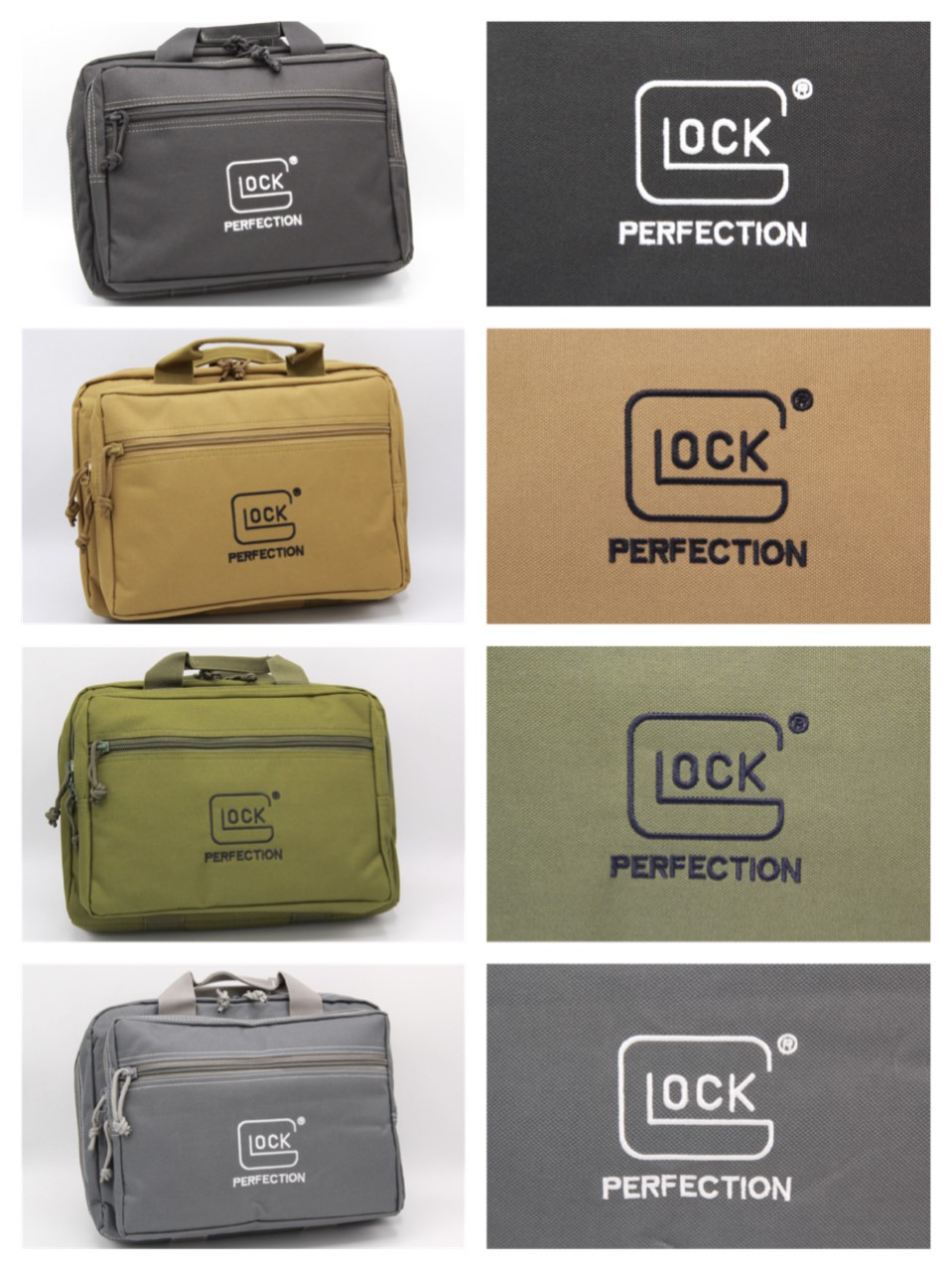 กระเป๋าปืนสั้น Glock ช่องด้านในบุกันกระแทก ตัวซิปมีรูสำหรับให้ล๊อคกุญแจได้ สามารถใส่ปืนสั้นได้2กระบอก และ แม็คกระซีน5แม็ค มี4สี -สีดำ -สีทราย -สีเขียว -สีเทา ราคา 1,300 บาท Eme 100 บา