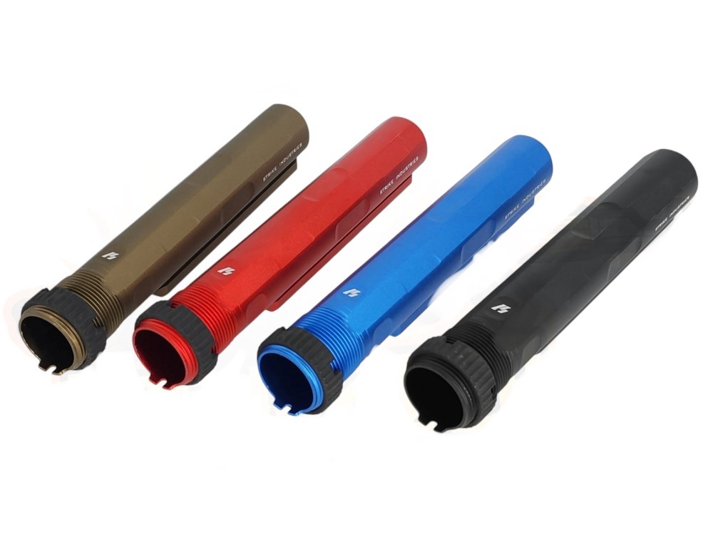 New. แกนพานท้าย Strike Industries Advanced Receiver Extension (Buffer Tube) สำหรับ M4 M16 ระบบแก๊ส GBB วัสดุอะลูมีเนียมเบา ทำสีอะโนไดซ์ มาพร้อม ยาง Buffer กันกระแทก ใช้ได้กับทุกปืนมีท้ายแบบ M4 M16 HK416 ระบบแก๊ส GBB หรือใช้กับ Conversion Kit บางรุ่นได้ เช