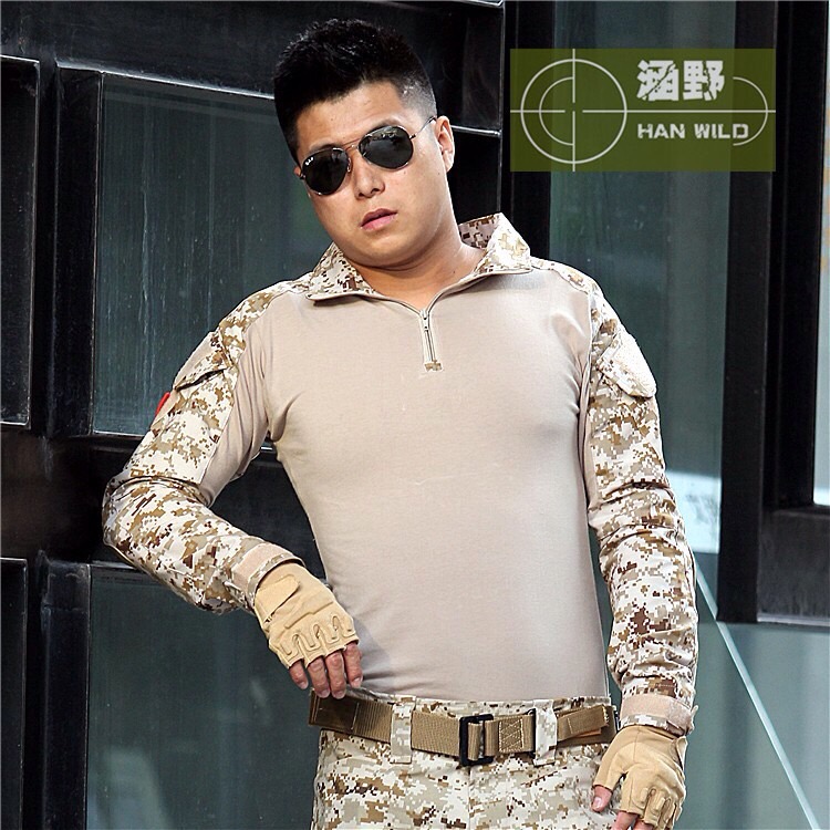 New.สีดำผู้ชายกองทัพทหารปืนเพนท์บอลยิงต่อสู้ Gen2 ยุทธวิธีกางเกงเสื้อที่มีแผ่นข้อศอกหัวเข่า สีดำ / ลายดิจิตอลทราย / ลายมัลติแคม / ลายดิจิตอลเขียว ไซร์ S / M / L / XL ราคาพิเศษ