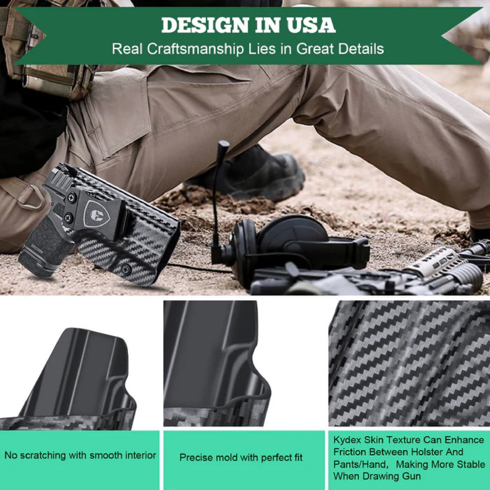 New. ซองพกใน Carbon Fiber springfield Hellcat Carbon Fiber Holster springfield Hellcat ( Warriorland ) - ผลิตจาก Carbon Fiber คุณภาพสูง - แผ่นหนา 2 mm. แข็งแรงทนทา - ออกแบบให้ซองคลุมรอบโกร่งไก ป้องกันอุบัติเหตุ - ซองไม่เก็บความชื้น ทำความสะอาดง่าย - ปรับค