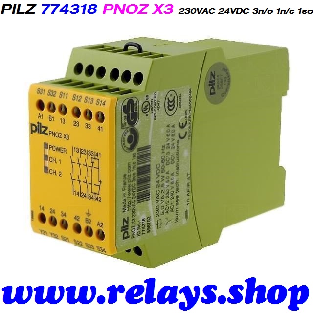 PilZ 774318 PNOZ X3 230VAC 24VDC 3n/o 1n/c 1so LiNE iD : RELAYS.SHOP