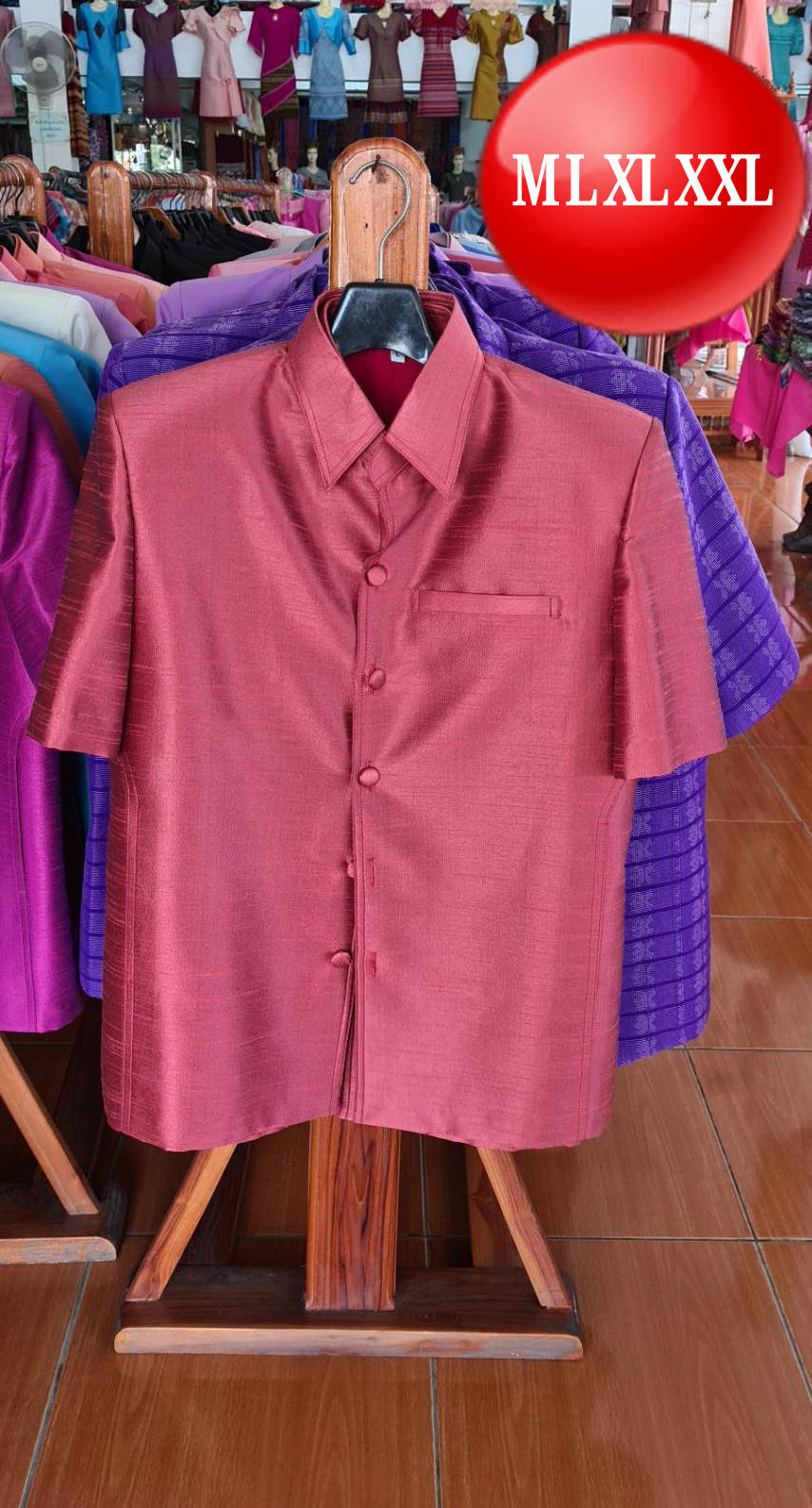 เสื้อสูทชายไหมแพรทิพย์ เสื้อสูทชายไหมประดิษฐ์ สูทผ้าไทยชาย ซาฟารีผ้าไทยชาย สูทผ้าไหมแพรทิพย์ สูทผ้าไทย ซาฟารีชาย เทา XL