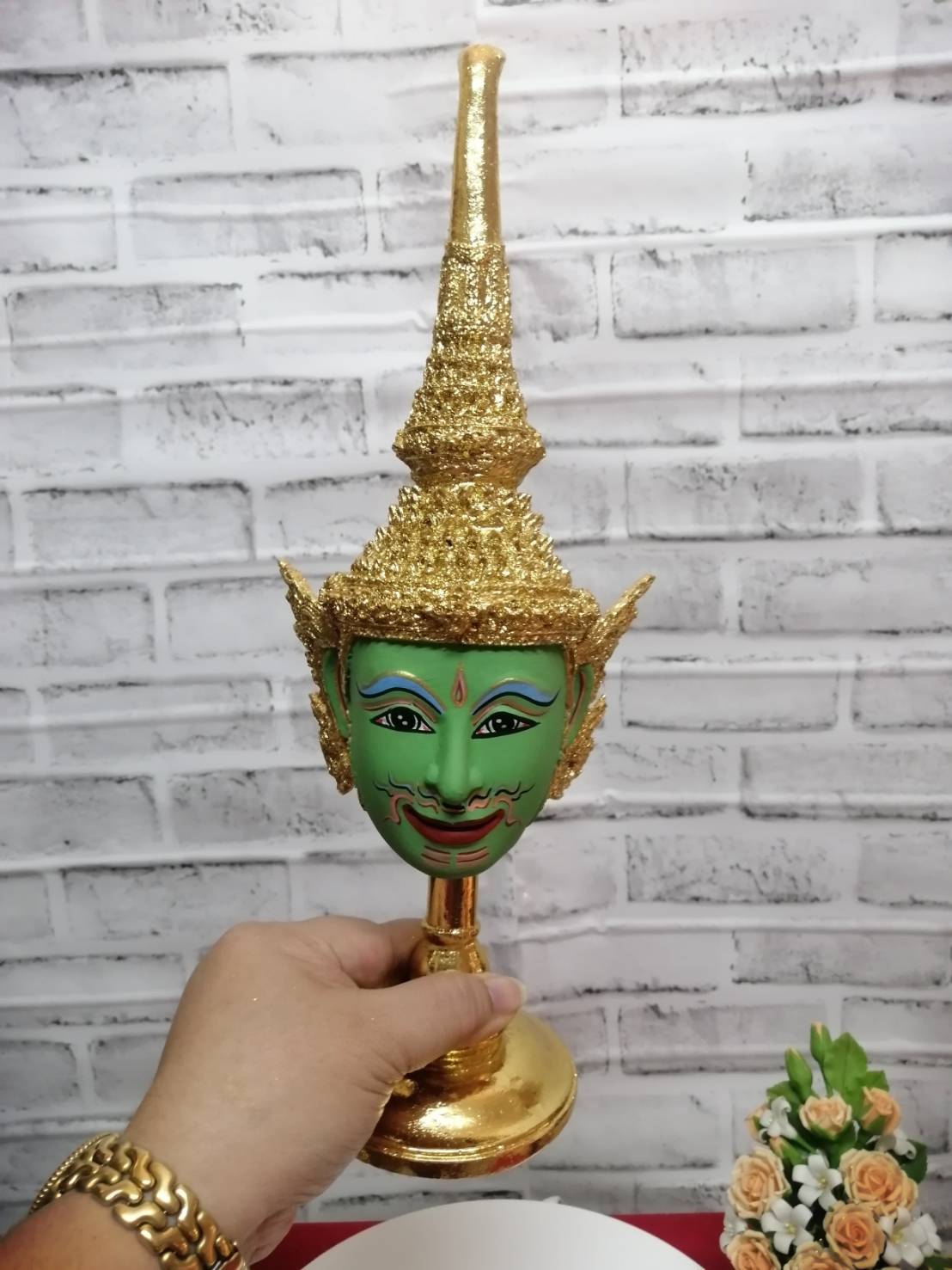 เศียรครู พระอินทร์ ขนาด 5 นิ้ว พร้อมฐานปิดทอง