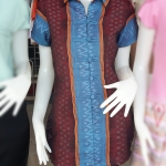 เสื้อผ้าไทย เสื้อผ้าฝ้าย เสื้อผ้าฝ้ายมัดหมี่ตีนแดง เสื้อทำงาน เสื้อผ้าฝ้ายลายมัดหมี่(โทนฟ้า)