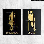 ป้ายสัญลักษณ์ห้องน้ำ สีทองเงา อะคริลิคพื้นดำด้าน ลายนูน มีมิติ สไตล์โมเดิร์น มินิมอล เรียบหรู ขนาด : 17 x 25 cm.