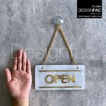 ป้ายเปิดปิดร้าน OPEN CLOSE ป้ายติดหน้าร้านลายหินอ่อนสีขาวตัดทอง สวยหรูหรา สไตล์โมเดิร์น มินิมอล