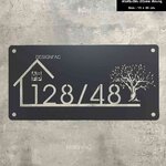 ป้ายบ้านเลขที่ 128 / 48 สแตนเลส แฮไลน์ทำสีดำด้าน ลายเลเซอร์ทะลุ สไตล์โมเดิร์น มินิมอล เรียบหรู Size : 15 x 35 cm.