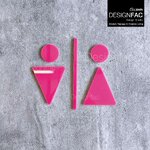 ป้ายห้องน้ำสามเหลี่ยม สีชมพู ป้ายสุขา ป้ายหน้าห้องน้ำ ป้ายอะคริลิค สไตล์โมเดิร์น มินิมอล