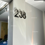 ป้ายบ้านเลขที่สแตนเลส 238 สแตนเลสแฮลาย กั้นหลัง สไตล์โมเดิร์น มินิมอล เรียบหรู ขนาดความสูง : 20 cm.