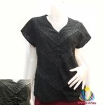 เสื้อลูกไม้สไตน์เกาหลีสีดำแต่งลูกไม้ เสื้อลูกไม้สไตน์วัยรุ่นสีดำไซร์ใหญ่ เสื้อผ้าไทยใส่กับผ้าซิ่น เสื้อผ้าฝ้ายใส่กับผ้าถุงสีดำ เสื้อใส่ผ้าซิ่น เสื้อลูกไม้ปักฉลุแขนสั้นสีดำ