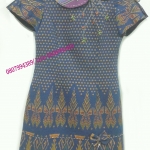 ชุดผ้าไทย ชุดผ้าฝ้าย ชุดแซกผ้าไทยสีฟ้า คอบัวลายผ้ามัดหมี่