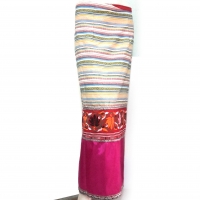 ผ้าซิ่นเจ้านางสีชมพูบาน ผ้าซิ่นไทเขินสีชมพูบานเย็ย ผ้าซิ่นสำเร็จรูปแบบป้าย้ชือกผูก